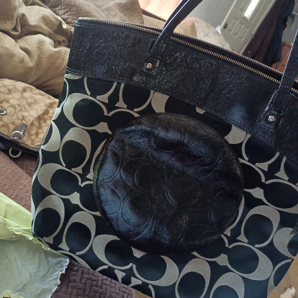 Black and Cream Coach Tote Bag